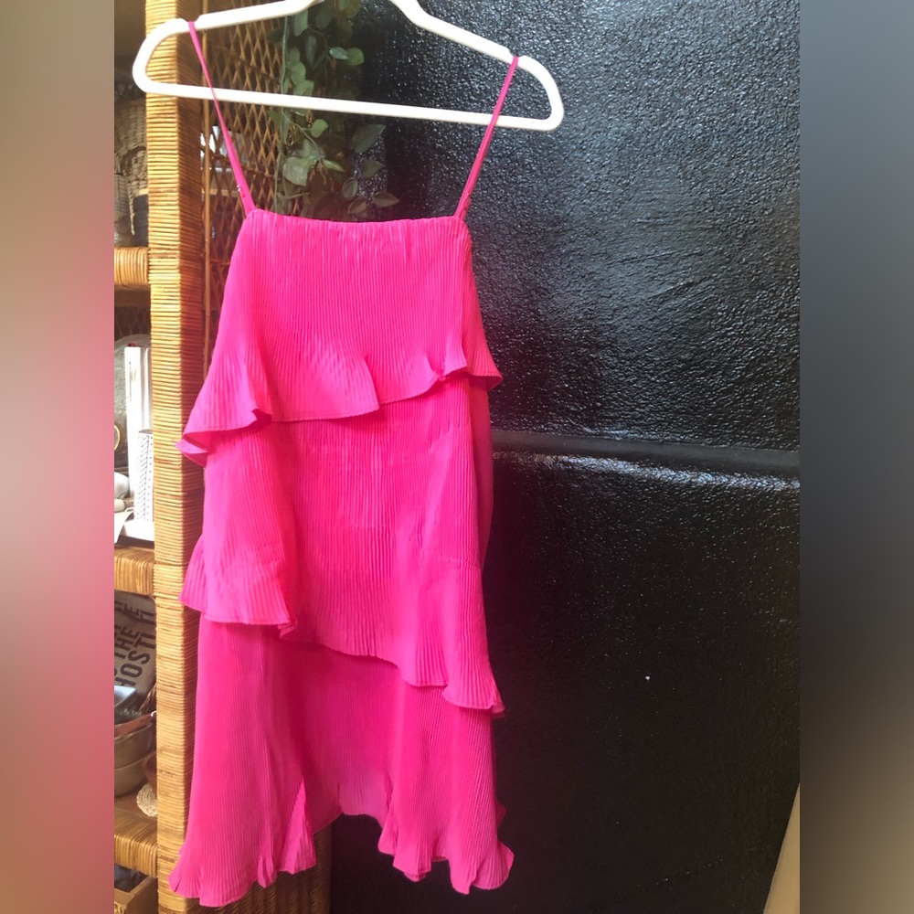 Pink Asymmetrical Ruffled Sundress